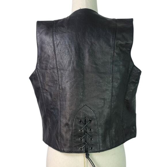 USA Bikers Dream Apparel Black Moto Snap Front Lace up Rear Vest NEW Medium - Picture 2 of 5